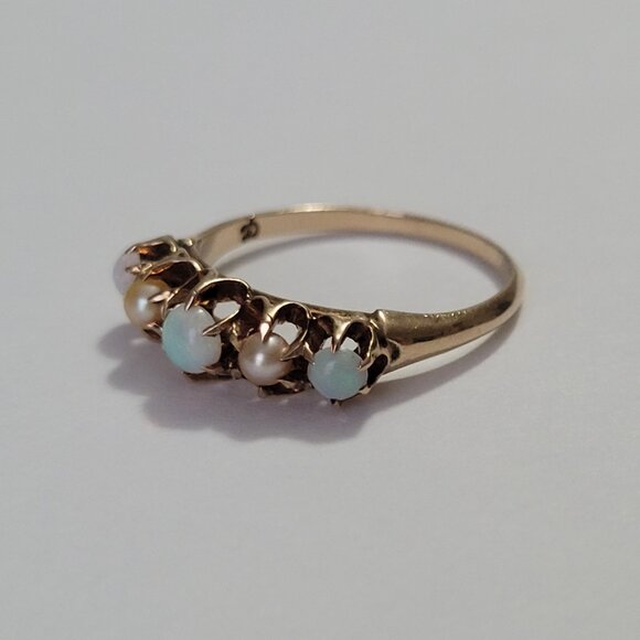 Antique Jewelry - Opal Pearl Antique Gold Band Victorian Era October Birthstone 10k Ring